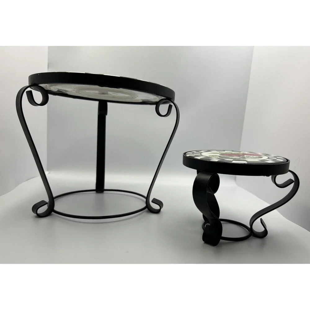 Ceramic Tile Trivet Plant Stands Set of 2 Vegetable Black Metal Farmhouse Decor